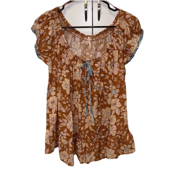 Free People Tops - Free People Frankie Floral Peasant Tie Neckline Tunic Top XS New Boho Cotton